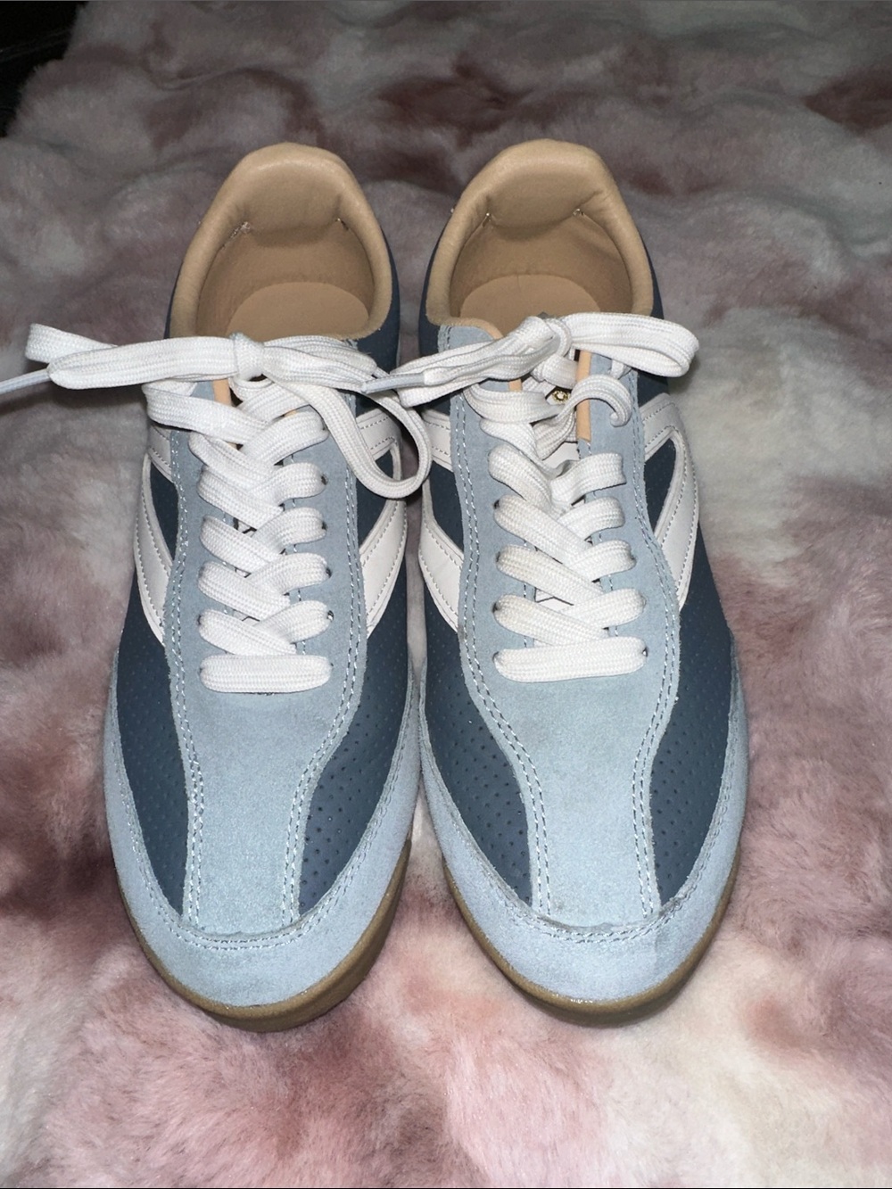 Tretorn Light Blue and Navy Suede & Leather Lace-Up Sneakers